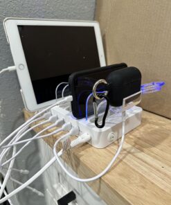 SooPii Premium 6-Port USB Charging Station Organizer for Multiple Devices, 6 Short Charging Cables and One Upgraded i-Watch Charger Holder Included, for Phones, Tablets, and Other Electronics, White 42 81oIVnUcc8L