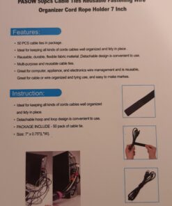 PASOW 50pcs Cable Ties Reusable Fastening Wire Organizer Cord Rope Holder 7 Inch (Black) Black 33 81oLpCB1VoL