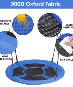 SUPER DEAL 40 Inch Blue Saucer Tree Swing Set for Kids Adults 800lb Weight Capacity Waterproof Flying Swing Seat Textilene Fabric with Adjustable Hanging Ropes for Outdoor Playground, Backyard 19 81oN8fdY lL