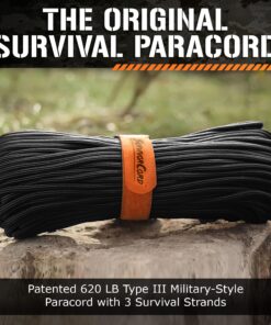 Alternative view of 620 LB SurvivorCord Hank, Paracord 550 Type III, Military Grade, Heavy Duty Paracord with 3 Survival Strands, Cordage for Camping, with Survival Firestarter. Black Steel (100 Ft) 100.0 Feet