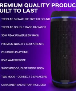 TREBLAB HD77 - Wireless Bluetooth Speaker - 30W Stereo, 20H Battery, IPX6 Waterproof, TWS Mode, Portable Speaker with Shockproof/Dustproof Body, Black 22 81oRVnqvXL