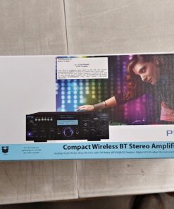 Pyle PDA6BU.5 Compact Bluetooth Stereo Amplifier - Desktop Audio Power Amp Receiver with FM Radio, MP3/USB/SD Readers, Digital LCD Display, Microphone Input (200 Watt), Black 33 81oS xF92xL