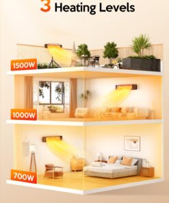 VAGKRI Outdoor Heaters, 1s Heating Electric Infrared Patio Heaters with Remote, 12H Timer, 3 Heat Levels, IP65 Waterproof, Electric Wall Heaters with Tripod Stand for Home, Office, Patio and Garage Black 24 81oSnqDl7L