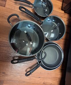 Cook N Home Pots and Pans Nonstick Kitchen Cookware Sets include Saucepan Frying Pan Stockpots 8-Piece, Heavy Gauge, Stay Cool Handle, Black 24 81oTHXzkNL