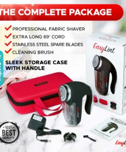 EasyLint Professional Lint Remover Fabric Shaver: The Sweater Shaver Pill Remover for Clothes & Furniture. Works with Batteries or A/C Power. Includes 2-Blades, Cleaning Brush, Case & Power Cord. 34 81oU jYKfQL 1