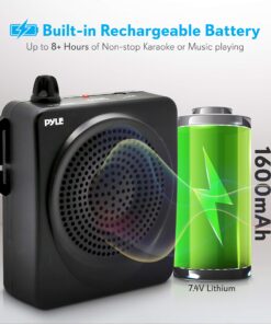 PYLE-PRO Portable PA Speaker Voice Amplifier - Built-in Rechargeable Battery w/ Headset Microphone Hands-free Waist-Band Strap & Aux 3.5mm Jack for External Audio Stream Devices - Pyle PWMA50B , Black 20 81oU4c4eROL