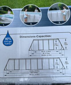 Bestway Power Steel 18' x 9' x 48" Rectangular Metal Frame Above Ground Outdoor Swimming Pool Set with 1,500 GPH Filter Pump, Ladder, and Pool Cover 18' x 9' x 48in 26 81oUDXyue0L