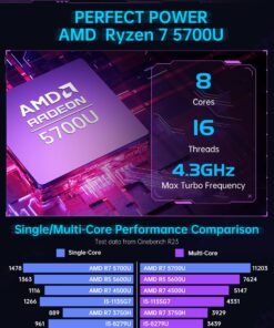 Alternative view of [Gaming PC] Ryzen Mini PC, AMD Ryzen 7 5700U(up to 4.3Ghz) 16GB DDR4 512GB NVME SSD Mini Desktop Computer,11 Pro Mini Computers [WiFi6/BT5.2] [4K UHD/RGB Lights/3 Adjustable Mode PC Gaming] AMR5 5700U 16GB 512GB