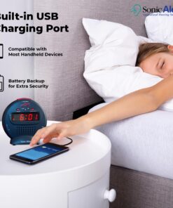 Sonic Alert Small Digital Alarm Clock with Battery Backup, Snooze, Full Range Brightness Dimmer, Outlet Powered Compact Clock for Bedrooms, Desk, Bedside, Simple to Operate (Black) Polished 20 81oW1kdoDRL