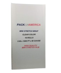 Pack of America Mini Stretch Film - 16 Rolls with Handle, 5” x 1000 Feet, 80 Gauge (20 Micron) Industrial Heavy Duty Plastic Shrink Wrap and Dispenser for Packing, Shipping, Pallet, Moving Supplies 5'' x 1000 ft (16 Roll & Hand Dispenser) Clear 11 81oYQP7DSWL