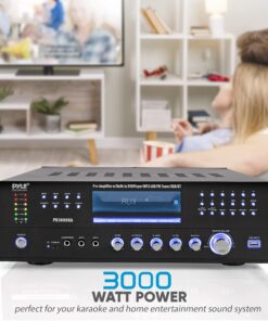 Pyle 4 Channel Wireless Bluetooth Amplifier - 3000 Watt Stereo Speaker Home Audio Receiver w/FM Radio, USB, 2 Microphone w/Echo for Karaoke, Front Loading CD DVD Player, LED, Rack Mount - PD3000BA.5 10 81oZIJBSuKL