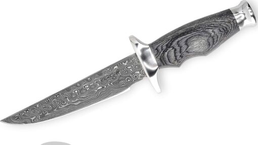 Perkin Damascus Steel Hunting Knife with Leather Sheath