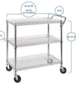 Seville Classics UltraDurable NSF Commercial Heavy Duty Metal Rolling Utility Cart, w/ Steel Shelves, Handle Bar for Restaurant, Garage, Warehouse, Kitchen, Office, Top Shelf (36"W x 18"D) Chrome Top Shelf (36"W x 18"D) 32 81obk4H76oL