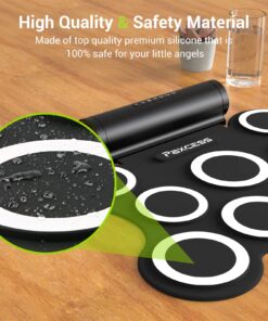 PAXCESS Portable 9 Pad Multifunction Electronic Drum Set with Realistic Sounds, Foot Pedals, Drumsticks, Built-In Speaker, and Rechargeable Battery 18 81oc35AF2lL