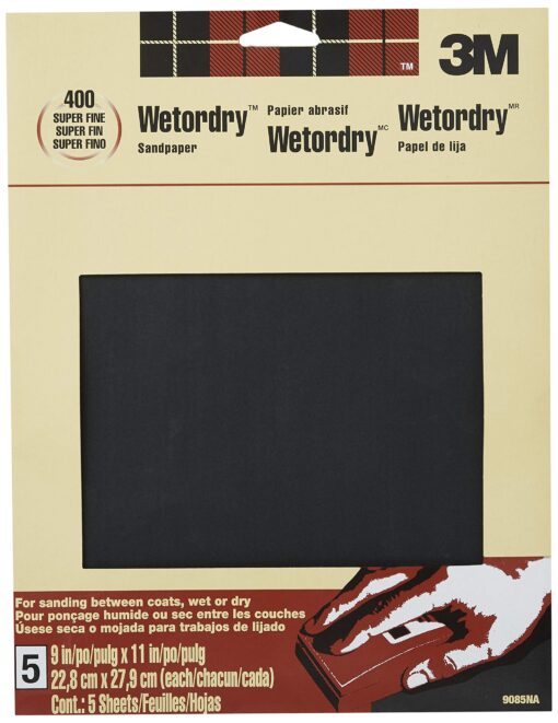 3M Wetordry Sandpaper, 9 in. x 11 in., 400 Grit, 5 Sheets/Pack Super Fine