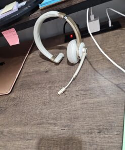 Bluetooth Headset, Wireless Headphones with Microphone Noise Canceling & USB Dongle, Wireless Headset with Mic Mute & Charging Base for PC/Phones/Zoom/Skype/MS Teams/Google Meet Work Headset Light Brown 24 81ocfGnyQL