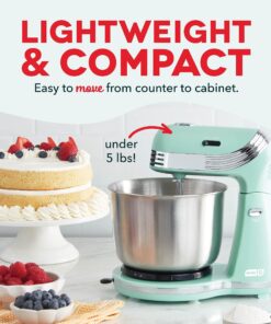 Alternative view of Dash Stand Mixer (Electric Mixer for Everyday Use): 6 Speed Stand Mixer with 3 Quart Stainless Steel Mixing Bowl, Dough Hooks & Mixer Beaters for Dressings, Frosting, Meringues & More - Aqua
