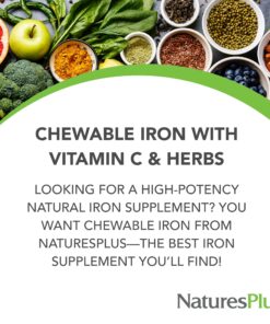 NaturesPlus Chewable Iron - 27 mg, 90 Chewable Tablets - High Potency Supplement with Vitamin C & Herbs, Promotes Healthy Blood, Natural Energy - Vegetarian, Gluten-Free - 90 Servings 90 Count (Pack of 1) 13 81oh20AbXrL