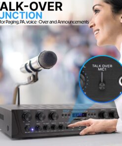 Pyle Wireless Home Audio Amplifier System - Bluetooth Compatible Sound Stereo Receiver Amp - 6 Channel 600 Watt Power, Digital LCD, Headphone Jack, 1/4'' Microphone IN USB SD AUX RCA FM Radio 25 81ojNTLZTL