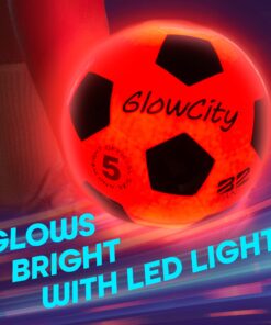 GlowCity Glow in The Dark Soccer Ball- Light Up, Indoor or Outdoor Soccer Balls with 2 LED Lights and Pre-Installed Batteries - Gift Ideas for Teen Boys and Girls Official (Size 5) - Red 27 81olDZr8V4L
