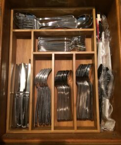Expandable Bamboo Silverware Organizer 6-8 Slots Adjustable Amazing Drawer Inserts with Deep Dividers. EASY TO INSTALL, Storage of Flatware , Cutlery, Wooden or Stainless Utensil - Kitchen Knives 32 81olR7eb9PL