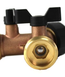 Kasian House Heavy Duty Brass Garden Hose Splitter, Y Valve, 2 Way Connector for Outdoor Faucet, Outside Water Bib Spigot Adapter, Large Comfort Grip Handles, 2 Extra Rubber Washers 12 81omW1lzw8L