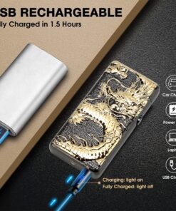 Kivors Electronic Lighter Plasma Arc USB Rechargeable Windproof Flameless Metal Dragon Lighter for Camping Hiking Business Dragon-black 23 81omg0i6T8L