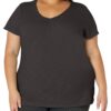 Just My Size Women's Short Sleeve Shirred V-Neck Tee 2X Black 23 81or8brGENL