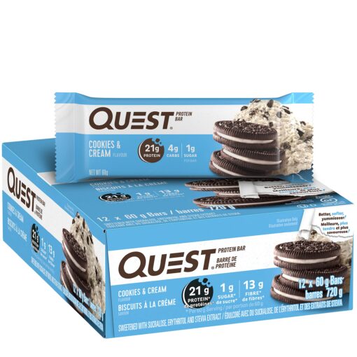 Quest Nutrition Cookies & Cream Protein Bars, High Protein, Low Carb, Gluten Free, Keto Friendly, 12 Count Cookies And Cream