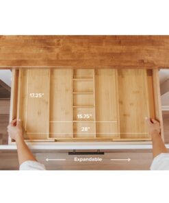 Alternative view of KitchenEdge Adjustable Kitchen Drawer Organizer for Utensils and Junk, Expandable to 28 Inches Wide, 9 Compartments, 100% Bamboo From 16" to 28" wide