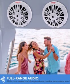 Pyle 6.5 Inch Dual Marine Speakers - 2 Way Waterproof and Weather Resistant Outdoor Audio Stereo Sound System with 200 Watt Power, Poly Carbon Cone and Butyl Rubber Surround - 1 Pair - PLMR62 (White) 23 81p3anDpTS