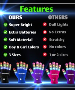 The Noodley LED Light Up Gloves for Kids Toys Games Outdoor Boy Girl Glow Dark Costume Autistic Child Teen Adult Sizes Black Small 28 81p7MlTbLL