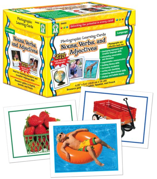 Key Education Nouns, Verbs, and Adjectives Photographic Learning Cards, 275 Vocabulary Flash Cards, Parts of Speech Picture Games, Learning Resources for Preschool, ESL, and Special Needs Nouns, Verbs and Adjectives