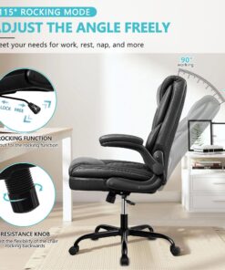 BestEra Office Chair, Executive Leather Chair Home Office Desk Chairs, Ergonomic Computer Desk Chair with Adjustable Flip-Up Arms, Lumber Support Swivel Task Chair with Rocking Function (Black) Black 28 81pJTzrfezL