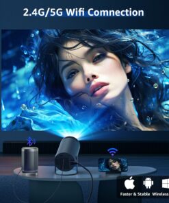 aubor Mini Projector, Support 1080P Smart Portable Projector with 5G WiFi and Bluetooth, 10000 Lumen,Auto Keystone Correction, Premium 360 Sound, 40"-130" Screen Video Projector (Steel Gray) Steel Gray 11 81pN8cR2iOL