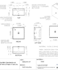 BUD Industries JBH-4961-KO Steel NEMA 1 Sheet Metal Box 6" L x 10" W x 10" H, Gray,White 24 81pNaQ9gCuL
