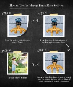 Morvat New & Improved Heavy Duty Brass 4 Way Splitter, Garden Hose Manifold Connector with Comfort Grip ON/OFF Valves, Adapter for Water Faucet & Spigot, Includes Washers, Teflon Tape & Mounting Kit 27 81pNwVw NL 1