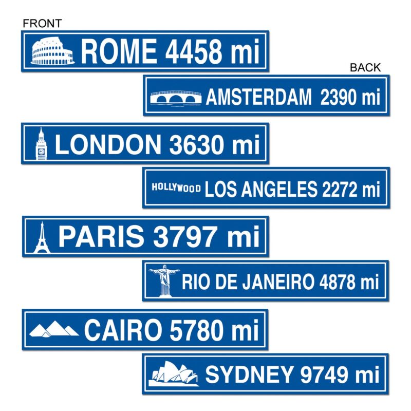 Catalog 9 Beistle 54151 Party Supplies, 4" x 24", Blue/White Travel Street Sign Cutouts (4 Pack)
