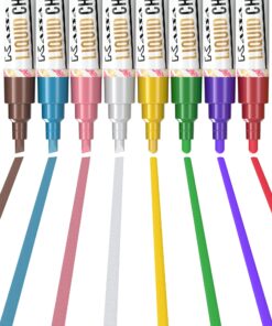 Kassa 8-Pack Metallic Multicolor Chalk Markers | With Reversible Bullet & Chisel Tips | Works on Chalkboards, Windows, Glass or Mirrors | Erasable & Dust-Free | Ideal for Use at Home, School & Office Metallic (8 Pack)