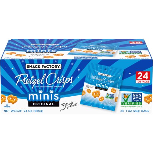 Snack Factory Pretzel Crisps Minis Original Flavor, Snack Packs Individual Sized, 24 Count Original Minis