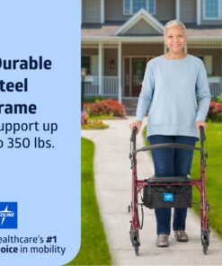 Alternative view of Medline Steel Rollator Walker with Seat, Burgundy, 350 lb. Weight Capacity, 6” Wheels, Foldable, Adjustable Handles, Rolling Walker for Seniors, Walker for Mobility Impaired