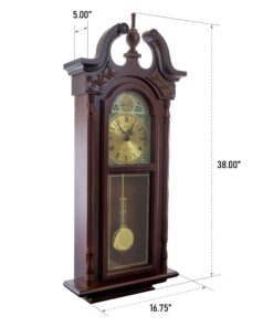 Bedford Clock Collection Grand Antique Colonial Chiming Wall Clock with Roman Numerals in a Cherry Oak Finish, 38" L 18 81pcFpC62cL