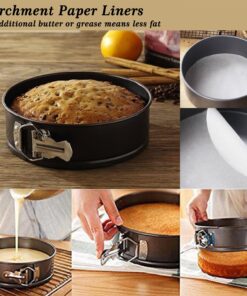 MASSUGAR Springform Cake Pan Set of 3 - Nonstick Leakproof Round Cheesecake Pan with Removable Bottom, Circle 3 Tiered 4" 7" 9 inch Spring form Pans for Baking with 50 Pcs Parchment Paper Liners Black 4-7-9 Inches 22 81pcH3zsZGL