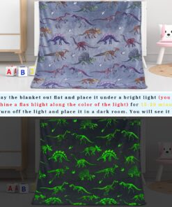 Glow in The Dark Blanket Dinosaur Blanket for Boys Girls Kids Cute Dino Throw Blankets for Couch, Kids Fleece Blankets, Soft Warm Plush Dinosaur Toddler Blanket Luminous Florescent Throw Size 50" x 60" (130 x 150 cm) 12 81pdVt3FU2L