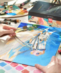 ARTEZA Metallic Acrylic Paint, Set of 36 Colors, 0.74 oz/22 ml Tubes with Storage Box, Rich Pigments, Non Fading, Non Toxic Paints for Artist & Hobby Painters, Art Supplies for Canvas Painting 36 x 22ml (0.74 fl oz) Metallic 27 81pewTcSTOL 1