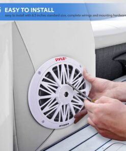 Pyle 6.5 Inch Dual Marine Speakers - 2 Way Waterproof and Weather Resistant Outdoor Audio Stereo Sound System with 200 Watt Power, Poly Carbon Cone and Butyl Rubber Surround - 1 Pair - PLMR62 (White) 24 81pfJmxUyvS