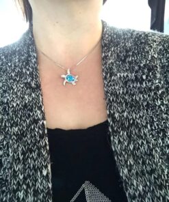 Victoria Jewelry 925 Sterling Silver Blue Opal Sea Turtle Necklace 39 81pgR95BLvL 1