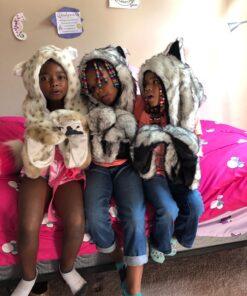 Snow Leopard Faux Fur Full Animal Hood Hoodie Hat with Paws Mittens Gloves New by HatButik 9 81pk2MZOKwL