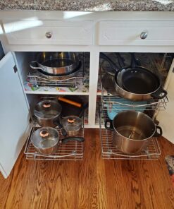 LYNK PROFESSIONAL® Pull Out Cabinet Organizer, 14"W x 18"D - Slide Out Drawers for Kitchen Cabinets - Sliding Pantry Shelves - Roll Out Shelf Storage for Pots, Pans - Lifetime Limited Warranty, Chrome 14" W x 18" D 14x18 Chrome 48 81pllAB9cL