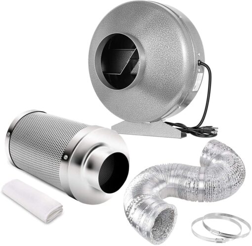 iPower 6 Inch 442 CFM Inline Fan with 6" 16 Feet Ducting Combo for Grow Tent Ventilation, Fan & Ducting & Filter, Silver